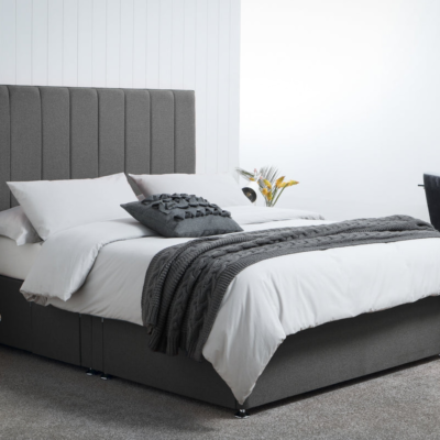 A Black Divan Beds with mattress and headboard