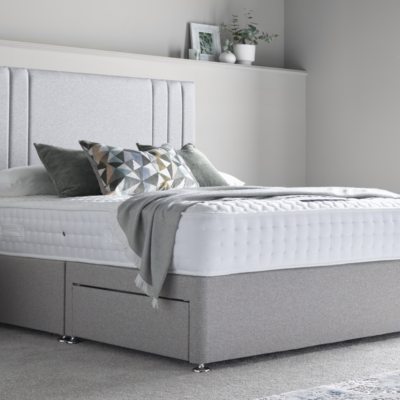 Low Divan bed base in white color with mattress