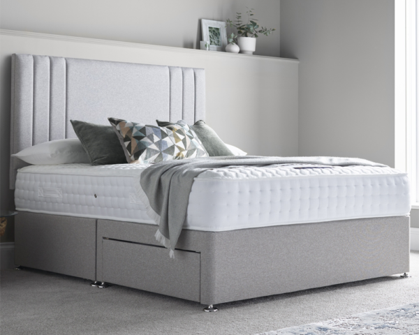 Low Divan bed base in white color with mattress