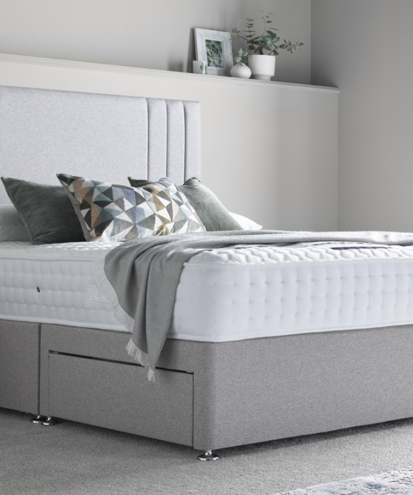 Low Divan bed base in white color with mattress