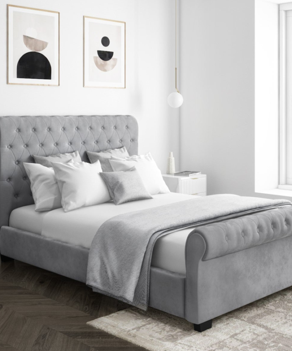 Luxurious upholstered sleigh bed frame