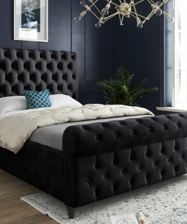 Rustic farmhouse sleigh beds with distressed finish