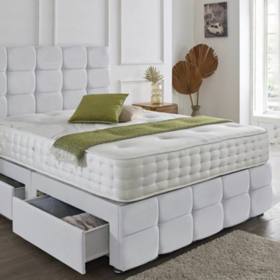 White Divan Beds with headboard, drawers and mattress