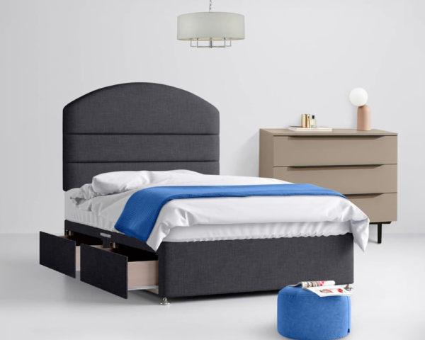 Space-saving divan bed base with storage drawers