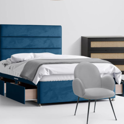 A Blue Color Divans Direct bed with headboard and mattress